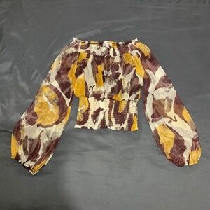 Miuse Blouse Women's M Long sleeve See-Through Stretch Neutral Print